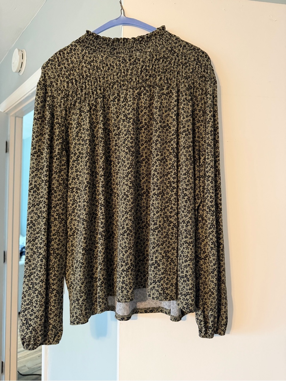Kaileigh Olive and Black Floral Smocked Neck Blouse